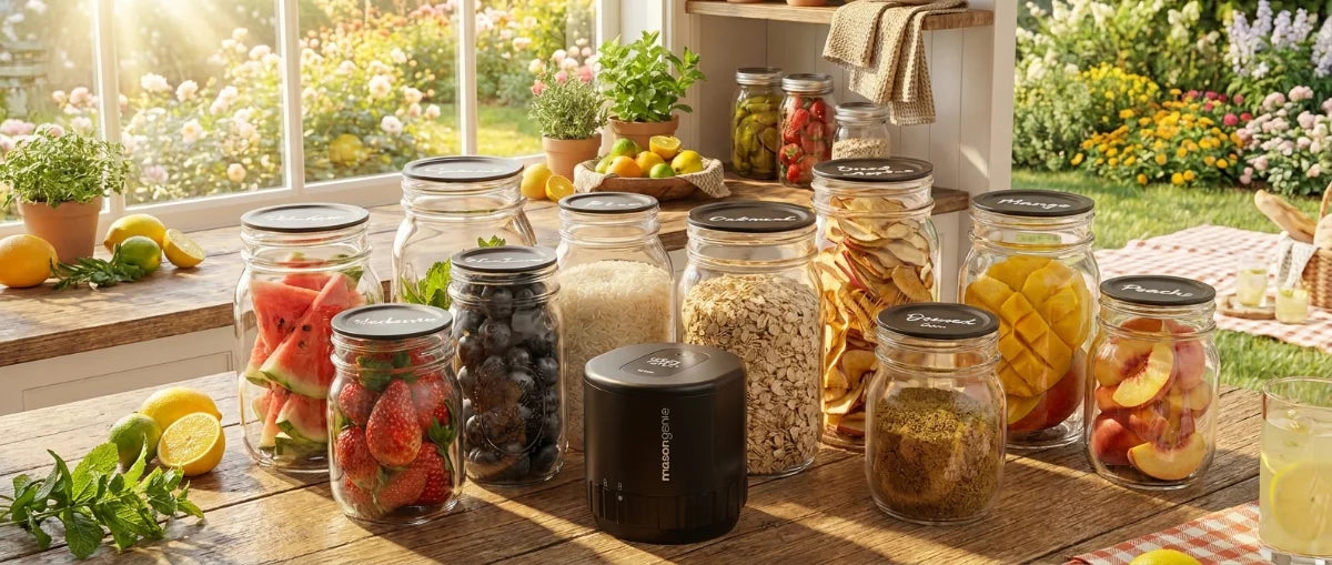 Mason jars sealed with the Mason Genie