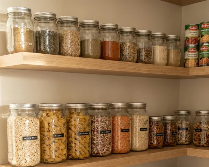 A shelf of sealed jars