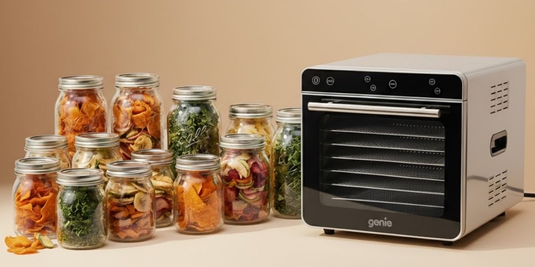 Genie Dehydrator with jars of dried food